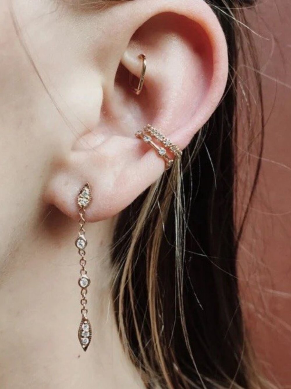 Jacquie Aiche Gold Diamond Tinkerbell Chain Stud Drop Earring